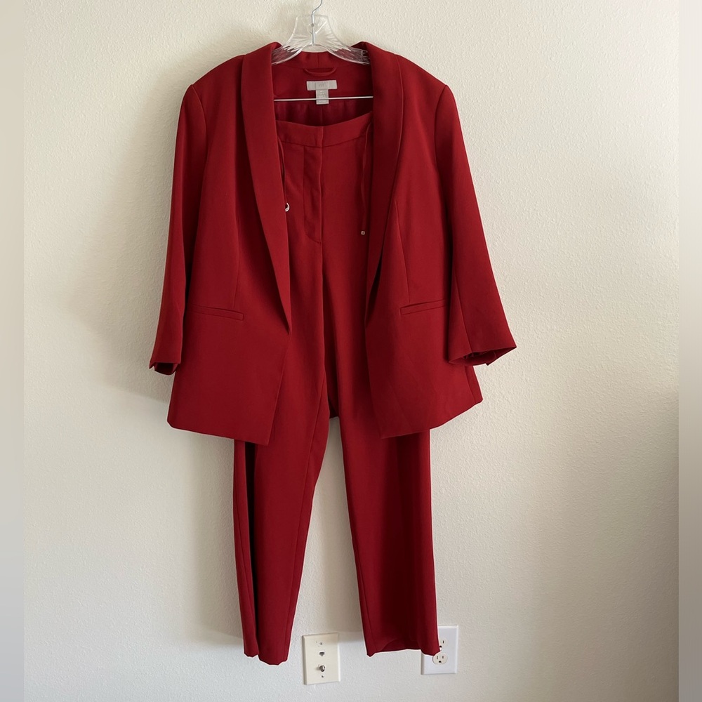 Red pants suit